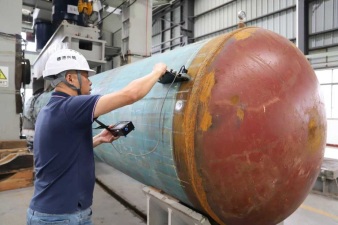 Inspecting stressed state of horizontal steel vessel using IN-04 scanner