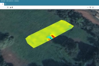 Magnetic anomalies from group of landmines in Google Earth app